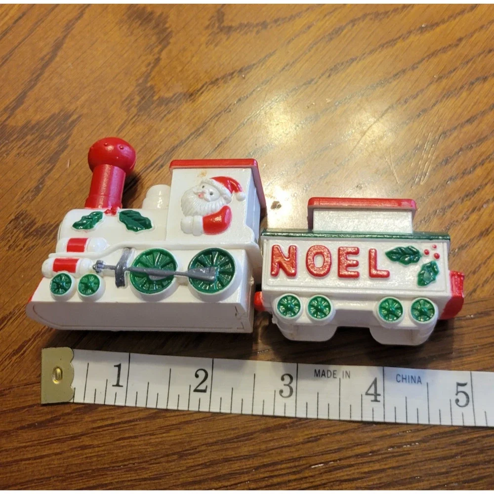 VTG Christmas Mini Taper Candle Holder Train Noel Santa Claus Indoor Decorations